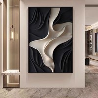 Peinture décorative minimaliste noir-blanc-gris pour salon, sculpture tridimensionnelle pour mur de fond