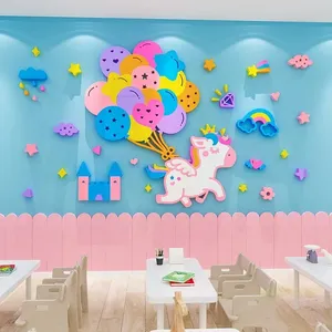 Autocollant mural en acrylique 3D motif poney et ballon coloré, autocollant mural auto-adhésif pour chambre de bébé, décoration de la maison - Product Image 2