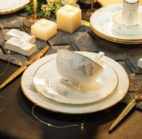 Service de table en porcelaine fine YanJun, motif paysage à l'encre de chine, avec bordure dorée, style chinois, pour la maison ou comme cadeau de mariage