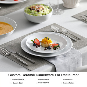 Juego de platos de vajilla de porcelana blanca con logotipo de restaurante personalizable personalizado platos redondos puede Platón platos de cerámica para restaurantes - Product Image 2