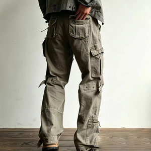 Pantalones Cargo Vintage para Hombre, Lavados, con Múltiples Bolsillos, Bolsillos con Solapa Tácticos, Pierna Recta, Holgados, Pantalones de Trabajo, Ropa de Calle, Pantalones Casuales - Product Image 3