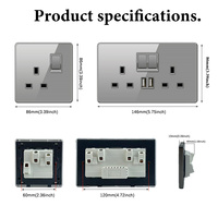 Prises murales doubles industrielles en alliage d'aluminium de haute qualité avec 4 prises 16A 220V, USB Type-C et interrupteurs universels à LED