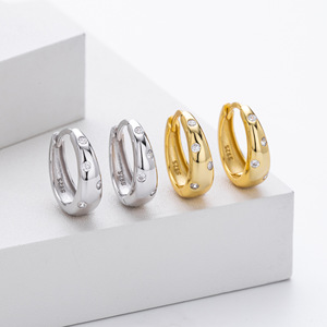 925 <b>Sterling</b> <b>Silver</b> Chunky <b>Huggie</b> Hoop <b>Earring</b> Woman Fashion Zircon <b>Earring</b> For Engagement Wedding Anniversary Fine Jewelry - Product Image 3