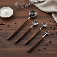 Cuillère à mesurer plate en acier inoxydable 304 avec manche en bois de noyer pour grains de café, 1,25 ml, 2,5 ml, 5 ml, 15 ml