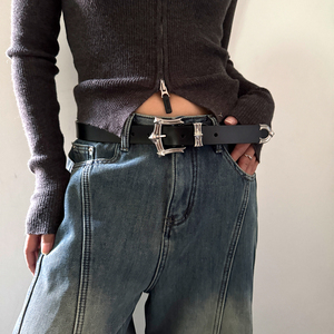 Cintura in Vera Pelle di Vacchetta alla Moda per Donne, Cintura di Lusso di Alta Gamma, Cintura Femminile con Design a Cuore, Cintura Punk Gotica per Jeans - Product Image 3