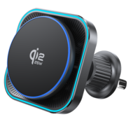 Chargeur de voiture sans fil magnétique à charge rapide 25W Qi2.2 QC3.0/PD avec fonction de refroidissement par ventilateur, support de montage sur grille d'aération pour téléphone, OTP, PC+ABS