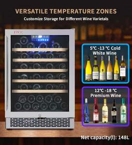 Mini Refrigeradores de Vino Personalizados Josoo OEM, Enfriador Inteligente con Diseño Único, Vinoteca Eléctrica de <span class=keywords><strong>2</strong></span> Zonas con Puerta de Acero Inoxidable para 90 Botellas - Product Image 5