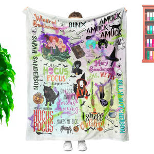 Diseño personalizado de Halloween Pocus Witch Sisters Eco poliéster mantas de lana al por mayor tamaño Queen y King manta de franela - Product Image 5