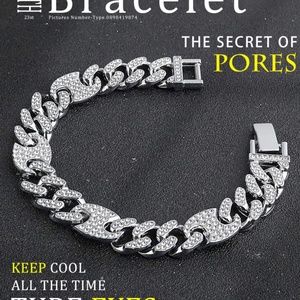 Bracelet cubain en cristal serti de pierres, style simple et tendance, pour hommes et femmes, style hip-hop - Product Image 3