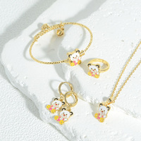 Ensemble de bijoux pour enfants en alliage de cuivre 4 pièces, design animal en émail panda girafe éléphant, ensemble de bijoux mignon pour filles
