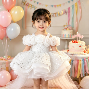 Abito da Principessa per Bambine con Applicazioni 3D di Rose Gialle, Vestito Estivo con Paillettes e Tulle per Feste - Product Image 6