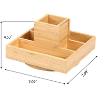 Rotating Office Supplies Desk Organizer Bamboo Desktop Organizer for Home Office Art Supply Storage with 5 Compartments