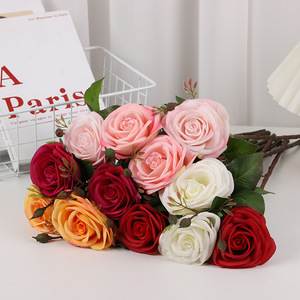 <b>Artificial</b> Roses Single <b>Stem</b> High Simulation Silk Flowers Wedding Home Decor Bouquet Pink White Orange Red Purple Light Pink - Product Image 3