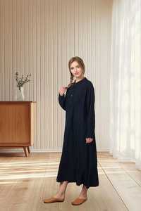 Robe longue décontractée en lin et coton à manches courtes pour femme, coupe ample, éco-responsable, style A-line, grandes tailles - Product Image 4