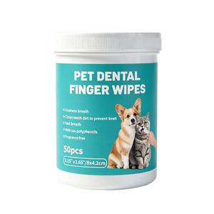 Lingettes dentaires pour animaux de compagnie, 50 pièces, pour chats et chiens, rafraîchissent l'haleine avec des polyphénols de thé, sans parfum - Product Image 1