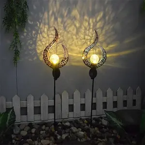 Nuevas luces solares para césped, varios estilos, estrella, Luna, forma de sol, hierro, luces LED mentales para jardín, decoración al aire libre