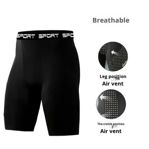 กางเกงเลกกิ้งกีฬาผู้ชายผ้าโพลีเอสเตอร์แบบแห้งเร็ว ระบายอากาศได้ดี พิมพ์โลโก้ได้ตามต้องการ สำหรับออกกำลังกาย วิ่ง ฟิตเนส รับผลิตแบบ OEM จำนวนมาก - Product Image 3