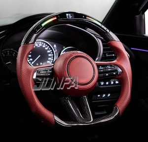 <span class=keywords><strong>Volante</strong></span> de Fibra de Carbono LED para <span class=keywords><strong>Mazda</strong></span> <span class=keywords><strong>3</strong></span> 6 CX-5 CX-30 - Costuras Rojas, Base Plana, Mejora de Carreras - Product Image 5