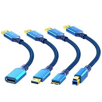 Câble d'extension USB 3.0 OTGB femelle 30 cm bleu, gaine en maille tressée, coque en aluminium, cuivre pur, transmission de données haute vitesse, double blindage