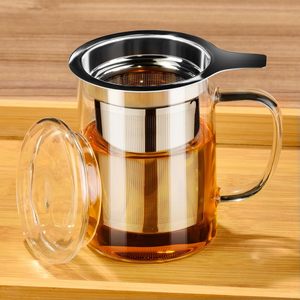 Tazas de vidrio transparente de 450Ml y 350ml, Infusor de té grueso, taza de té de vidrio con infusor y tapa para remojar hojas sueltas florecientes - Product Image 5