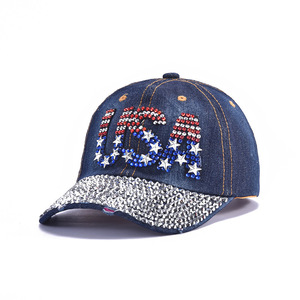 Gorra de béisbol bordada personalizada con corona de diamantes de imitación, gorra snapback vintage de mezclilla desgastada con brillo, gorras deportivas al por mayor - Product Image 4