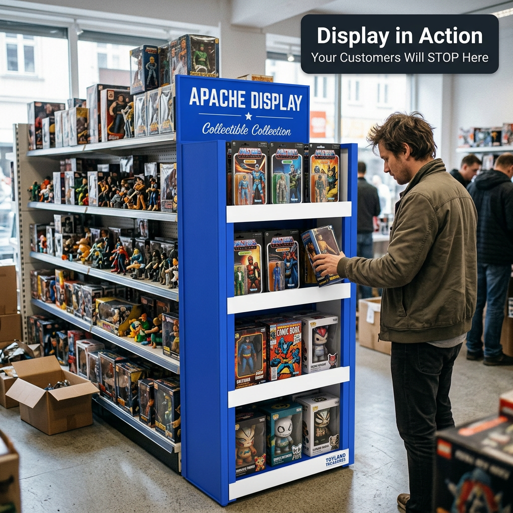 Apache Custom Toy Display Rack 4-Way 4-Tier Metal Figure Merchandiser Knock Down Rotating Stand for Retail Store OEM ODM — view 1