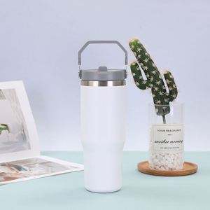 Gobelet de voyage pour voiture avec poignée, 20oz 30oz, en acier inoxydable à double paroi, avec couvercle, paille et base antidérapante - Product Image 5