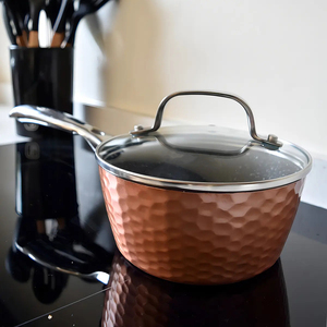 Modern <b>Ceramic</b> Marble Coated Pot <b>Pan</b> Silicone Glass Lids Non-Stick Forged Hammer Aluminum 6-Piece Dishwasher Safe Cookware Set - Product Image 6