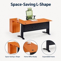 Bureau d'ordinateur en forme de L avec structure métallique extensible, table de bureau d'angle moderne pour la maison avec surface en bois, poste de travail réglable