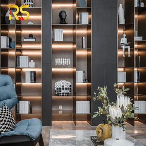 Gabinete de almacenamiento de acero inoxidable de oro rosa decorativo para el hogar, vitrina de salón moderna, vitrina para libros de comedor - Product Image 1