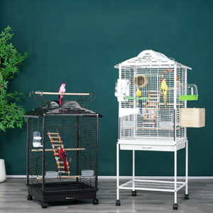 Cage à oiseaux élégante en fer doré avec plateau en plastique, support mobile, loquets verrouillables, design spacieux pour oiseaux de compagnie, décoration intérieure - Product Image 2