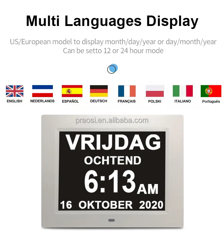 Pros 8 polegadas digital relógio de calendário, com mês do dia, temperatura, relógio de mesa de parede para senores, demencia, alzheimer
