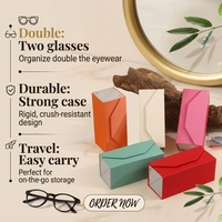 Étui de voyage pliable en cuir PU à 2 emplacements pour lunettes de soleil, organisateur portable rigide pour lunettes, avec logo personnalisé, multiples compartiments de rangement
