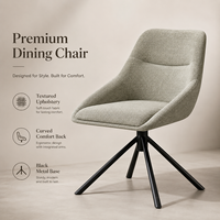 Chaise de salle à manger, tissu texturé gris clair, dossier en forme de coquille avec accoudoirs intégrés, base en métal noir évasée pour hôtel, café et bar