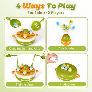 Juego de mesa emergente de dinosaurio 4 en <span class=keywords><strong>1</strong></span>, tocadiscos de pesca musical, lanzador de rebote de <span class=keywords><strong>Dino</strong></span> giratorio, juego de bolos, juguete de tic-tac-toe - Product Image 3