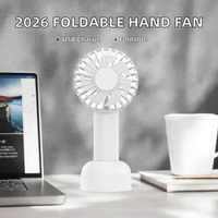 Nouveau Ventilateur Portable Pliable 2026, Mini Ventilateur à Main, Batterie 500 mAh, Recharge USB 5V, 3 Vitesses, Plastique, 4 Couleurs, Support Caché, Faible Bruit