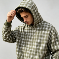Fabrication de vêtements sur mesure, veste en coton French Terry, sweat à capuche à carreaux, fermeture éclair, double couche, sweat à capuche réversible