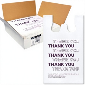 ถุงใส่เสื้อยืดขอบคุณลูกค้า ถุงพลาสติกแบบใช้แล้วทิ้งพร้อมหูหิ้วสำหรับการช็อปปิ้งและร้านอาหาร - Product Image 1