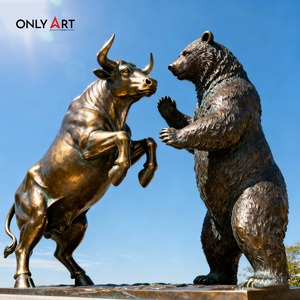 Only Art Classic Wall Street Bronze Bull and Bear Fighting Sculpture Vintage Art Sculpture Wall Street Bull Bear Statue - Product Image 5