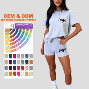 Conjunto deportivo informal de talla grande personalizado al por mayor para mujer, conjunto deportivo de pantalones cortos de manga corta para mujer - Product Image 1