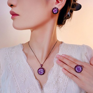 High End Eco-friendly Copper 16-10mm Purple Zircon Black Gold Plated Elegant Pendant <b>Earrings</b> Ring <b>Set</b> Gift Jewelry <b>Set</b> Women - Product Image 5