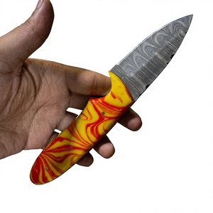 Couteau de camping à lame fixe en acier Damas avec manche en résine 20 cm - Couteau de survie DIY pour l'extérieur - Product Image 1