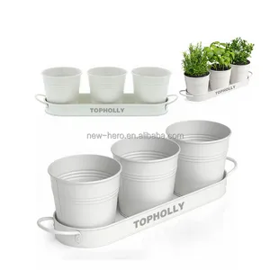 Retro Style Metal Galvanize Milk Can Milk Pot Flower Jug Pot with Base Tray Handle Decor Home Flower Vase Mini Plant Planter Pot