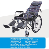 Fauteuil roulant pliable semi-inclinable pour personnes âgées, fauteuil roulant manuel avec cadre en acier électroplaqué, repose-jambes et siège confortable rouge