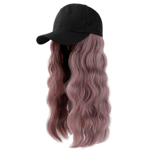 Casquette de baseball pour femme avec perruque intégrée, cheveux longs bouclés à grandes ondulations, style naturel, effet vague d'eau - Product Image 5