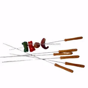 4pcs BBQ Skewers Wood Handles Iron With Chrome Plated 16inch Barbecue Useful Thing