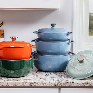 Ensemble de <span class=keywords><strong>casseroles</strong></span> en fonte émaillée multicolores de grande taille, design européen, de la marque Bright Houseware, compatible gaz et <span class=keywords><strong>induction</strong></span> - Product Image 3