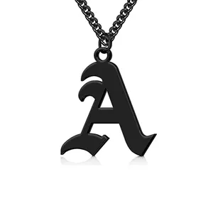 Fashion stainless steel alphabet necklace 18k gold plated old English font letter A necklace mens initial necklace wholesale