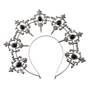 <b>Black</b> Baroque Halo Crown <b>Headband</b> Vintage Metal Rhinestone Headpiece for Party Festival Prom - Product Image 3