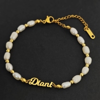 Pulsera de Perlas Personalizada con Nombre, Chapada en Oro de 18K, Acero Inoxidable Antideslustre, Pulsera con Nombre de Perla de Agua Dulce, Joyería OEM